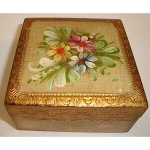 G. Serraglini Firenze Hand Painted Wooden Box 3" Italian Trinket Floral Ornate